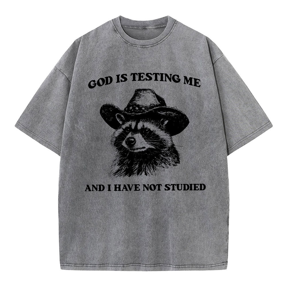 God's Testing Me Funny Raccoon Christian Washed T-Shirt