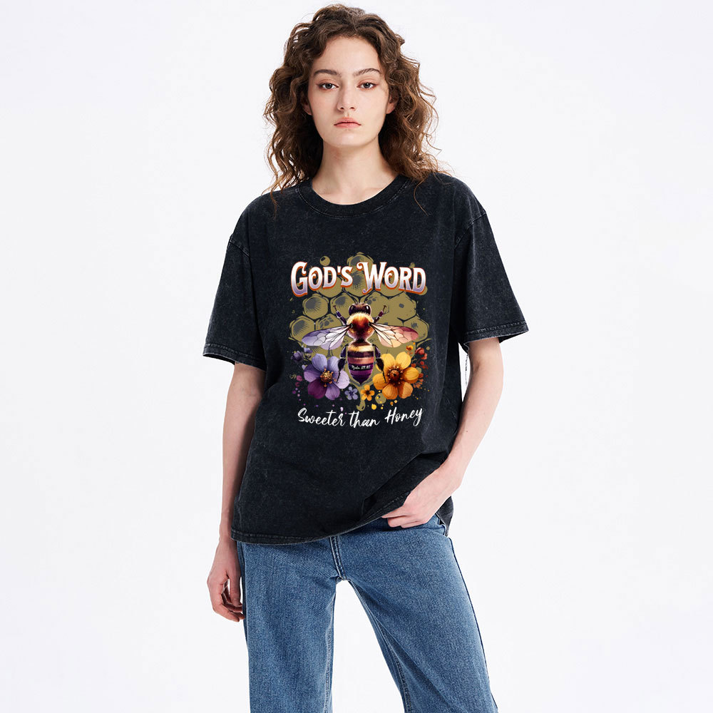 God's Word Sweeter Than Honey Christian Washed T-Shirt