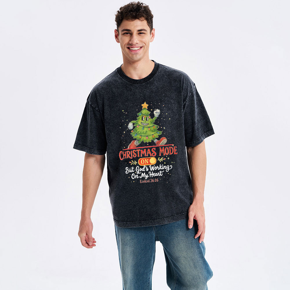 God's Working On My Heart Christian Christmas Washed T-Shirt