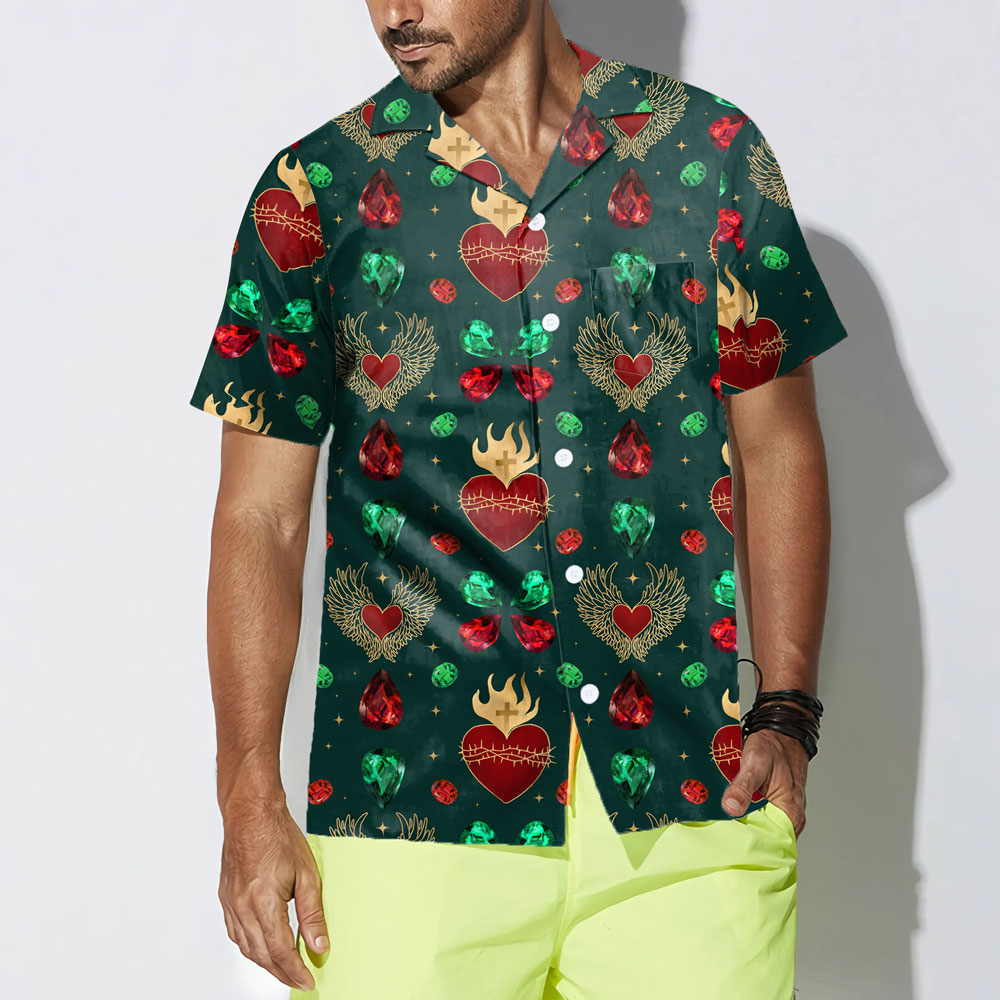 Gold Sacred Heart Christian Hawaiian Shirt