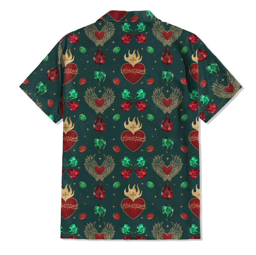 Gold Sacred Heart Christian Hawaiian Shirt
