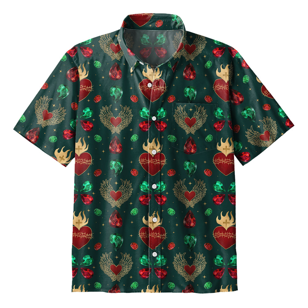 Gold Sacred Heart Christian Hawaiian Shirt Sale - GuidingCross