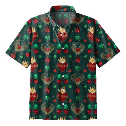 Gold Sacred Heart Christian Hawaiian Shirt