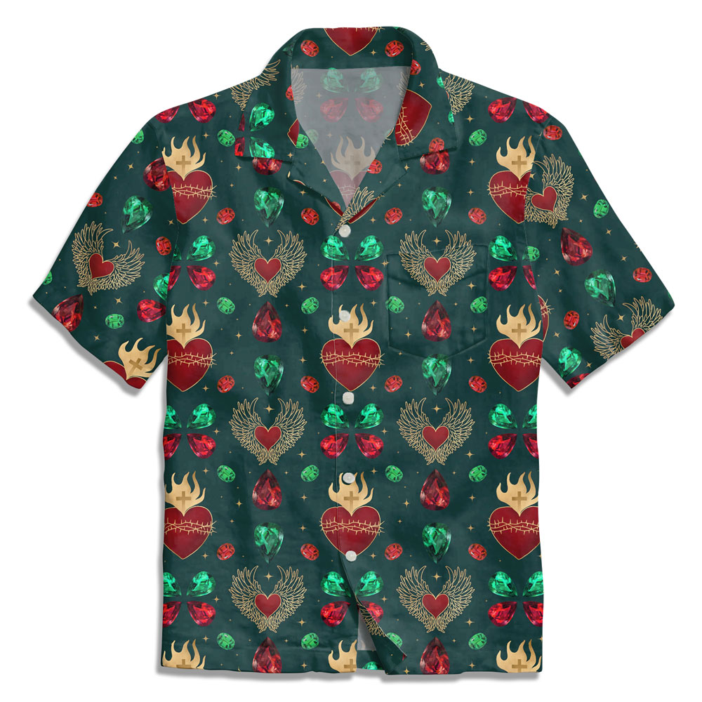 Gold Sacred Heart Christian Hawaiian Shirt