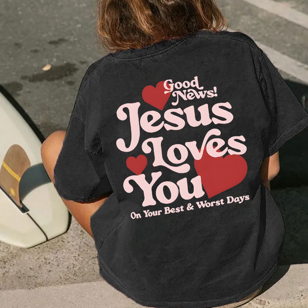 Good New Jesus Love You Chrsitian Washed T-Shirt