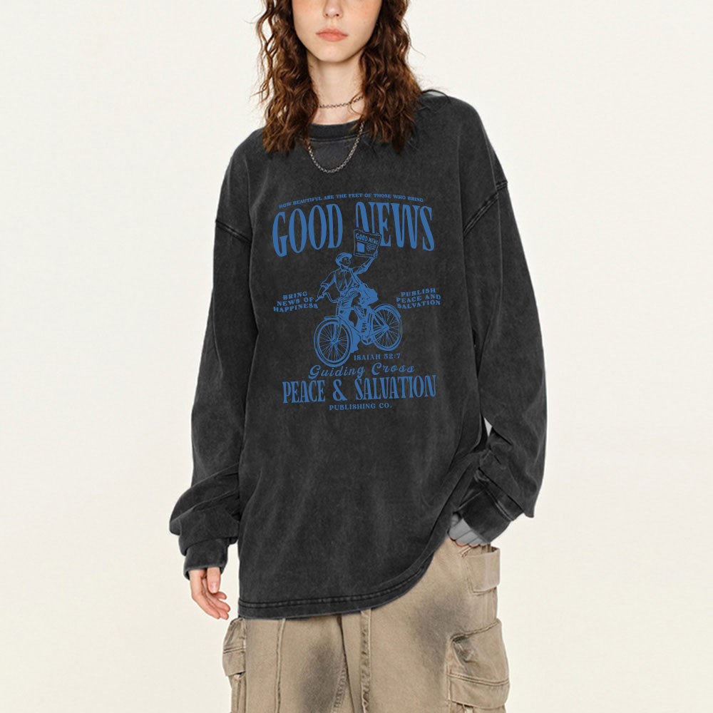 Good News Christian Washed Christian Long Sleeve  T-Shirt