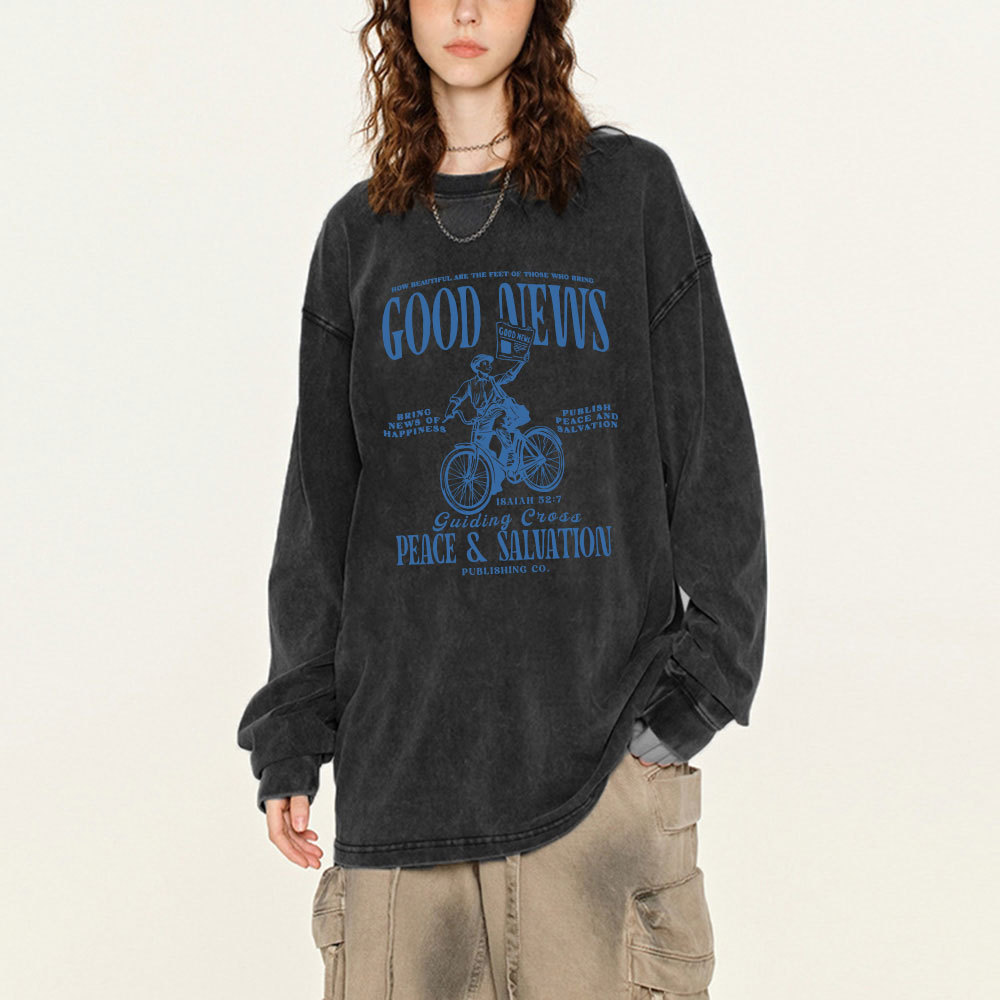 Good News Christian Washed Christian Long Sleeve  T-Shirt