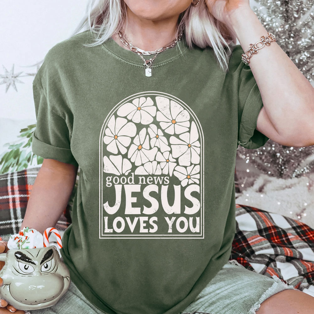Good News Jesus Love You Christian Washed T-Shirt
