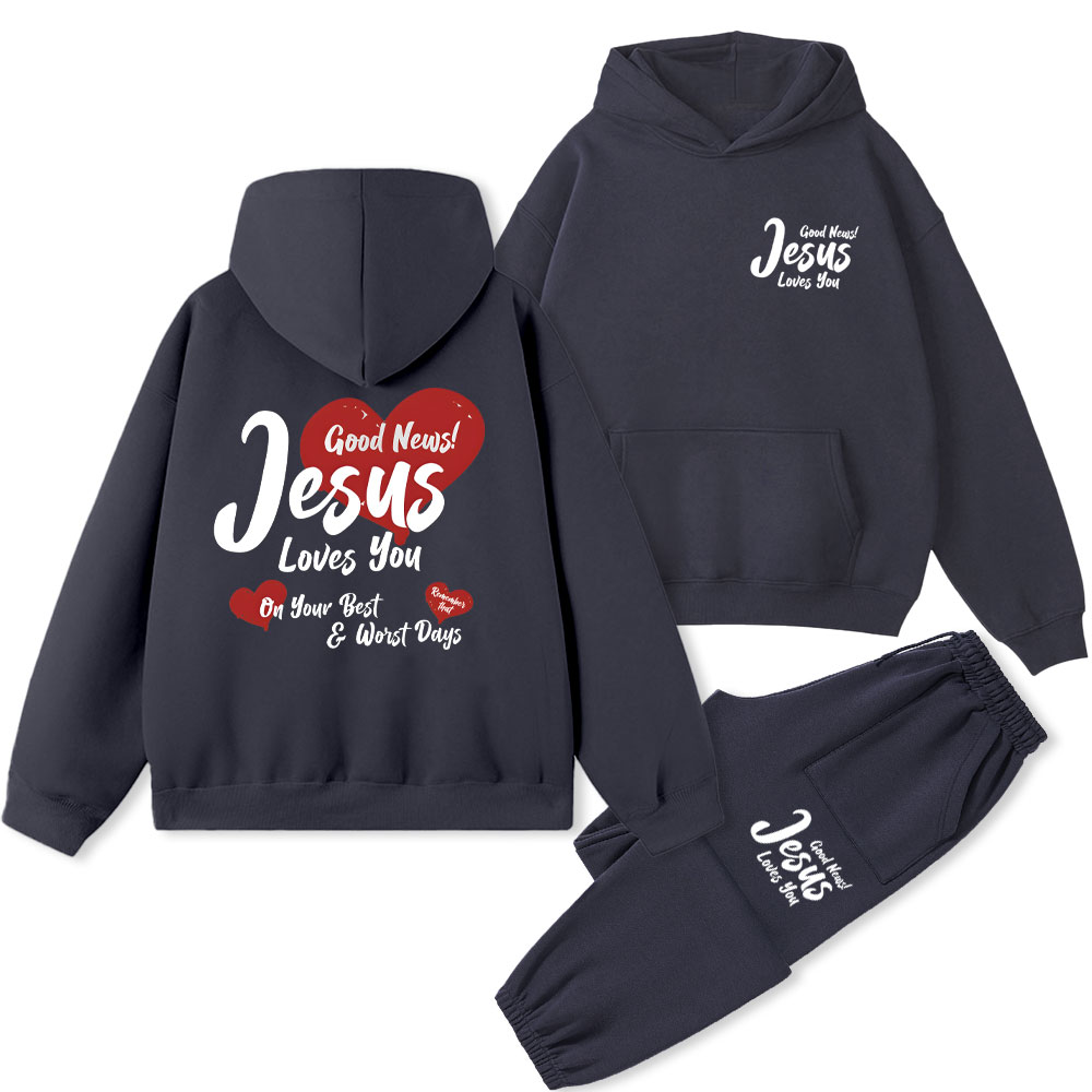 Good News Jesus Loves YOU Christian Fleece Hoodie Set