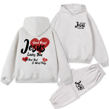 Good News Jesus Loves YOU Christian Fleece Hoodie Set