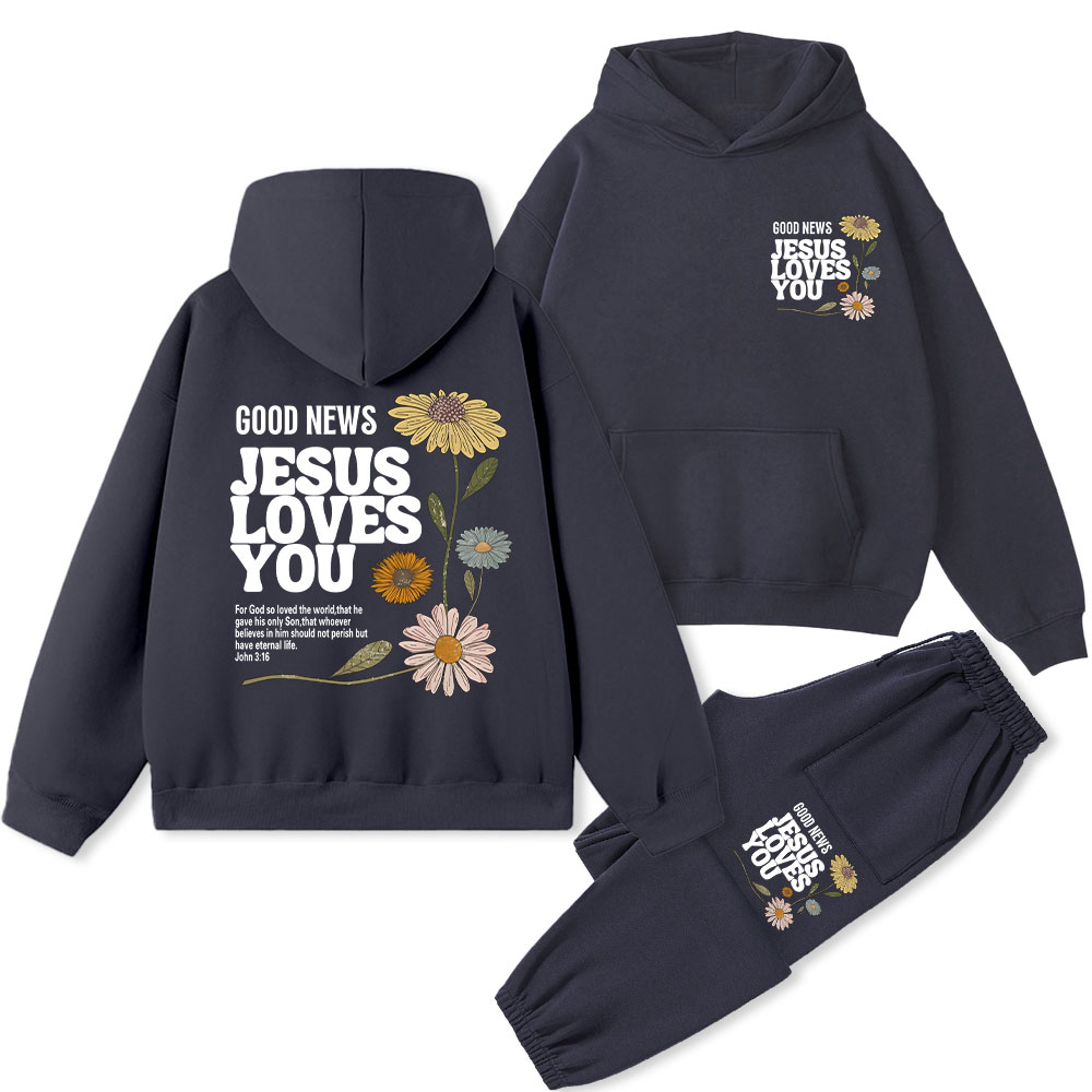 Good News Jesus Loves You Christian Fleece Hoodie Set