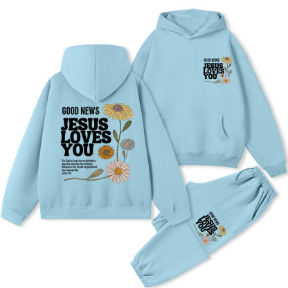 Good News Jesus Loves You Christian Fleece Hoodie Set
