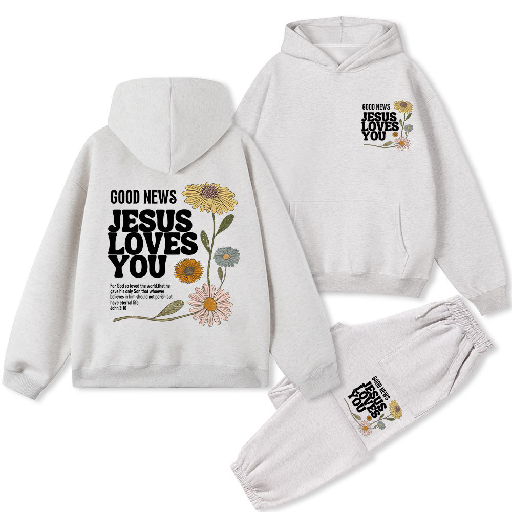 Good News Jesus Loves You Christian Fleece Hoodie Set Sale