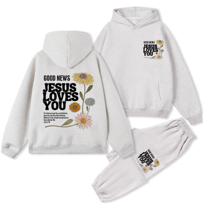 Good News Jesus Loves You Christian Fleece Hoodie Set