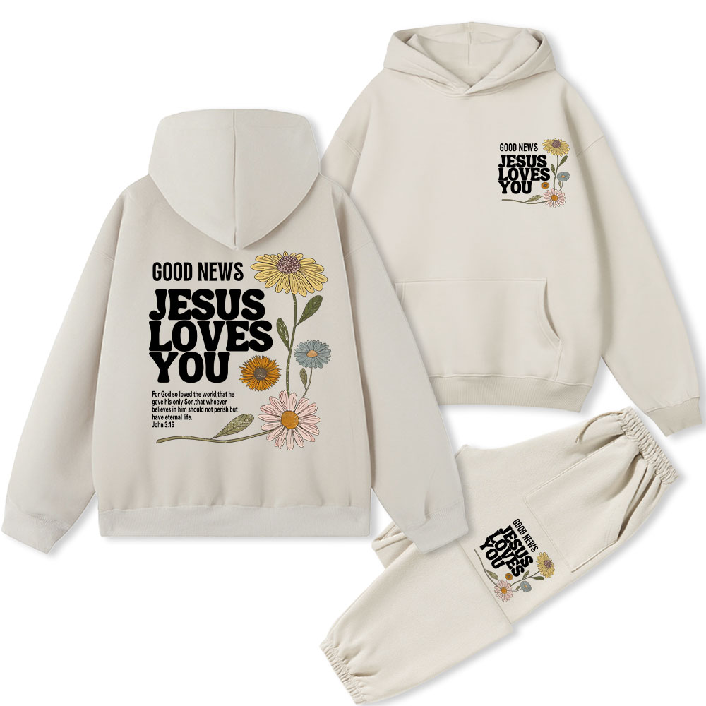 Good News Jesus Loves You Christian Fleece Hoodie Set