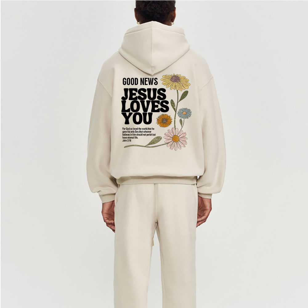Good News Jesus Loves You Christian Fleece Hoodie Set