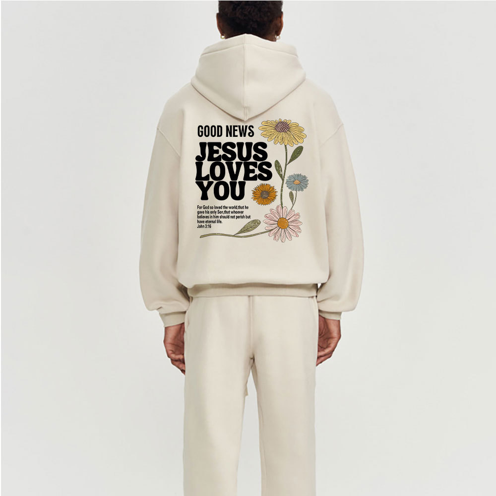 Good News Jesus Loves You Christian Fleece Hoodie Set