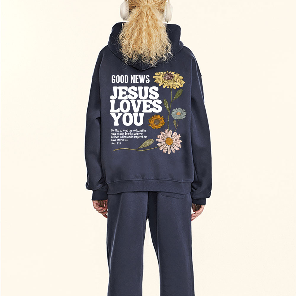 Good News Jesus Loves You Christian Fleece Hoodie Set