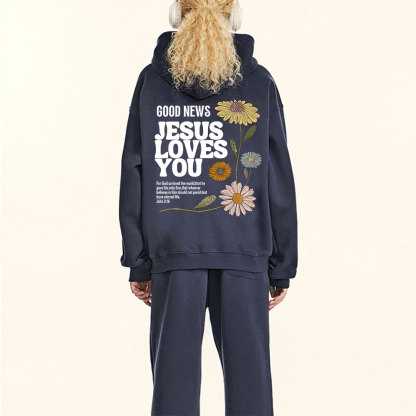 Good News Jesus Loves You Christian Fleece Hoodie Set