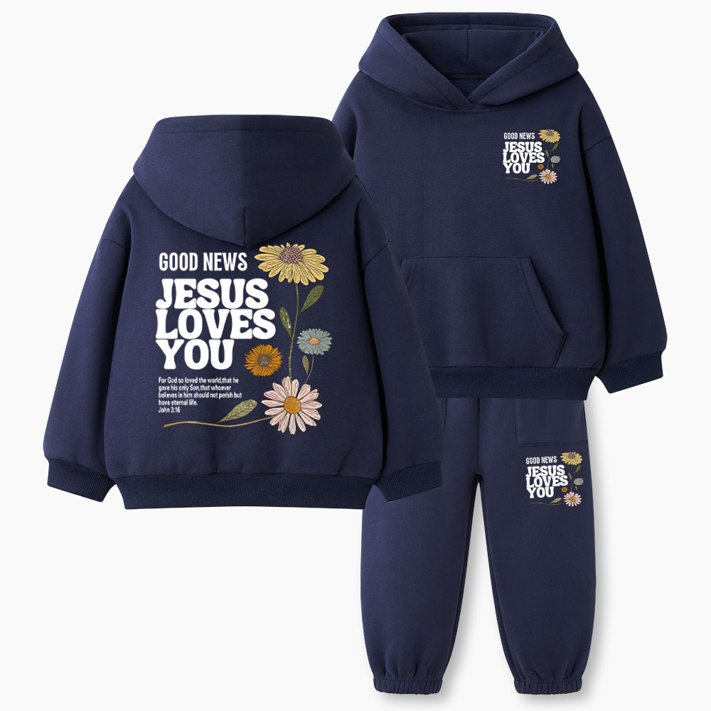 Good News Jesus Loves You Christian Kid Fleece Hoodie Set