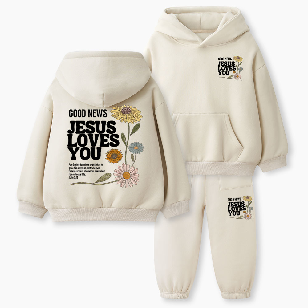 Good News Jesus Loves You Christian Kid Fleece Hoodie Set