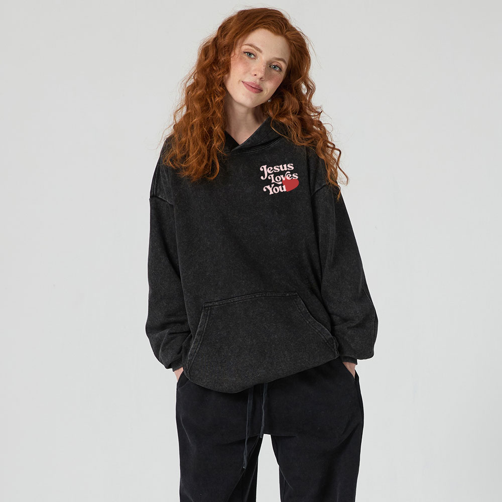 Good News Jesus Loves You Christian Washed Hoodie