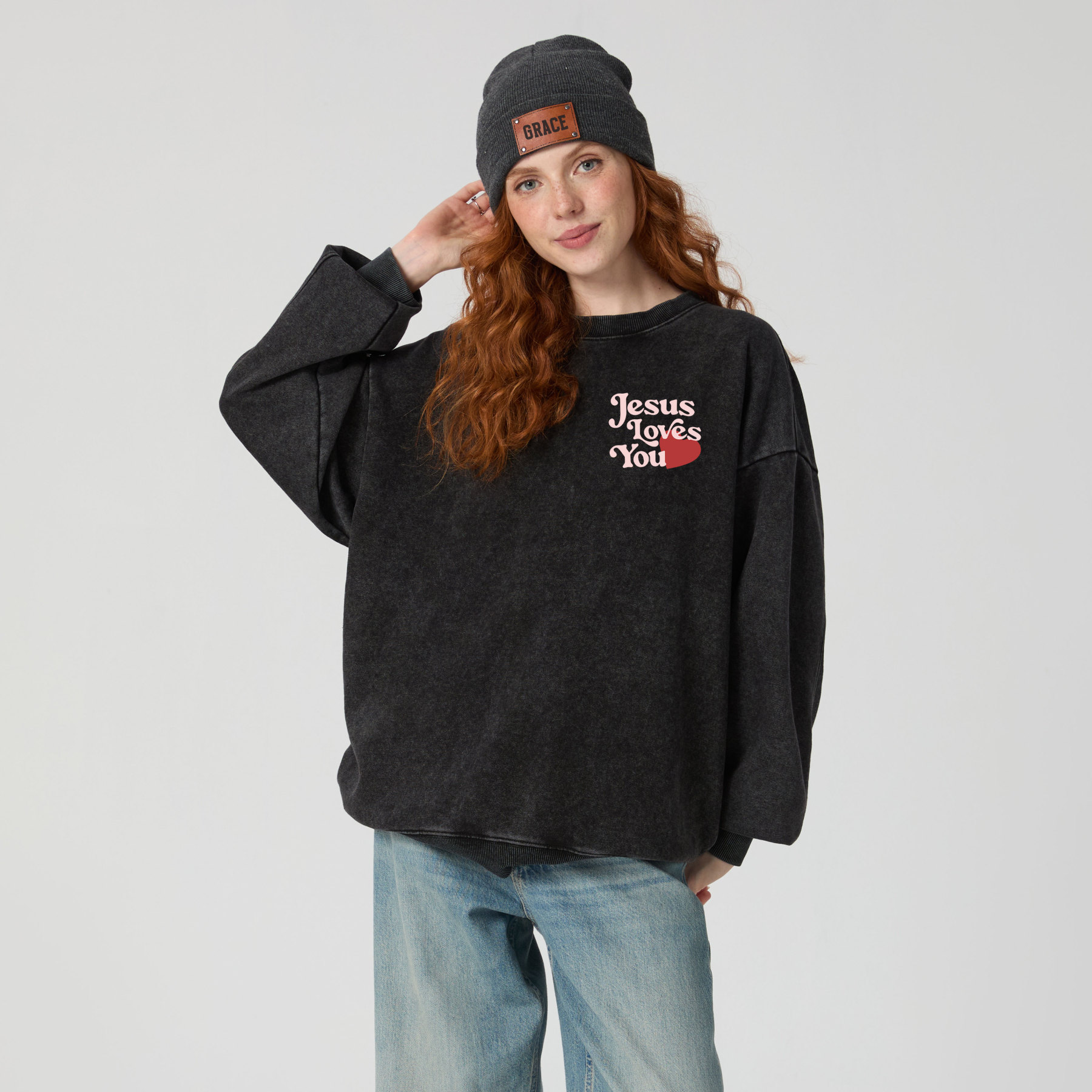 Good News Jesus Loves You Christian Washed Sweatshirt