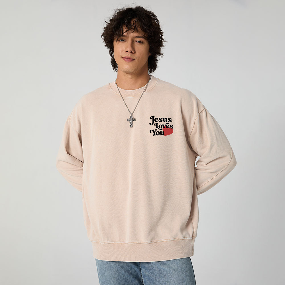 Good News Jesus Loves You Christian Washed Sweatshirt