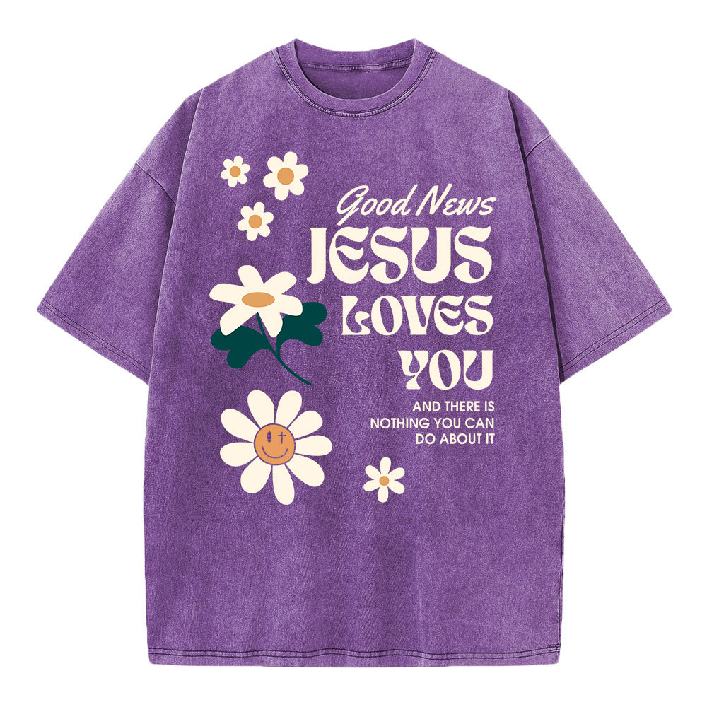 Good News Jesus Loves You Christian Washed T-Shirt Sale-GuidingCross