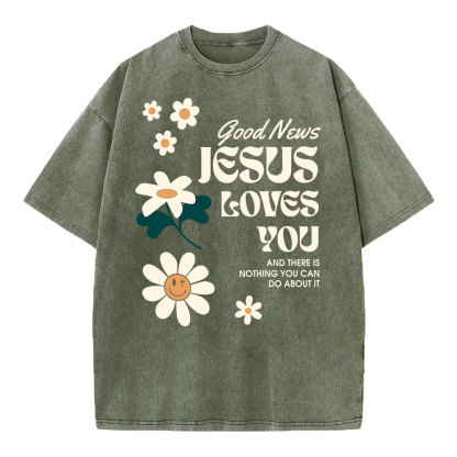 Good News Jesus Loves You Christian Washed T-Shirt