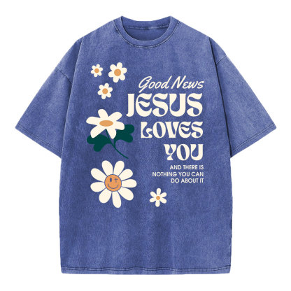 Good News Jesus Loves You Christian Washed T-Shirt