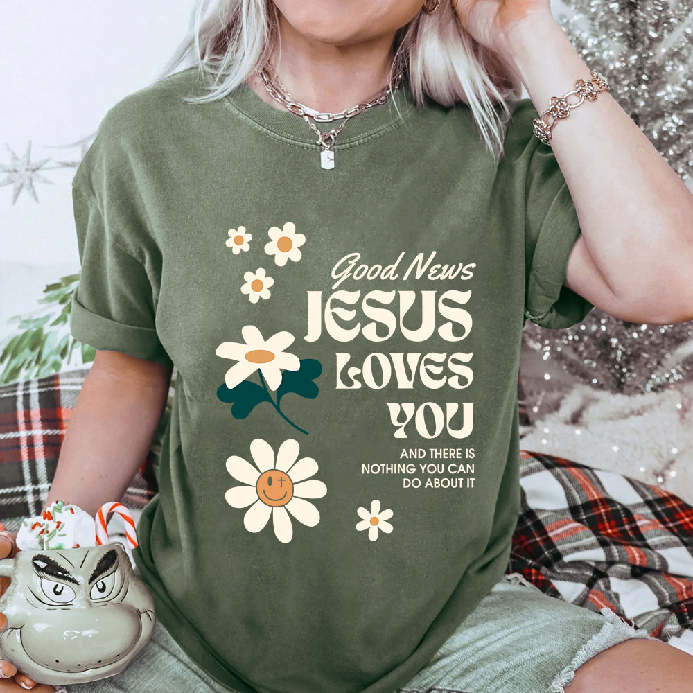 Good News Jesus Loves You Christian Washed T-Shirt