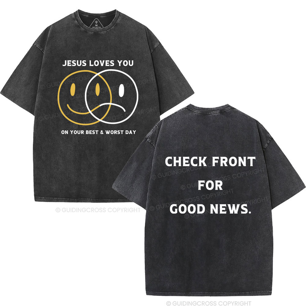 Good News Jesus Loves You Christian Washed T-Shirt