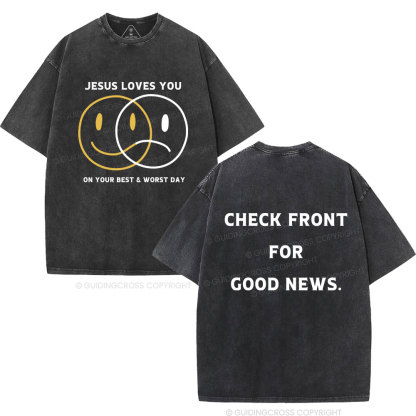 Good News Jesus Loves You Christian Washed T-Shirt