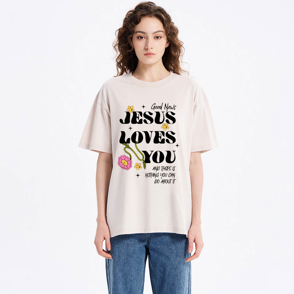 Good News Jesus Loves You Christian Washed T-Shirt