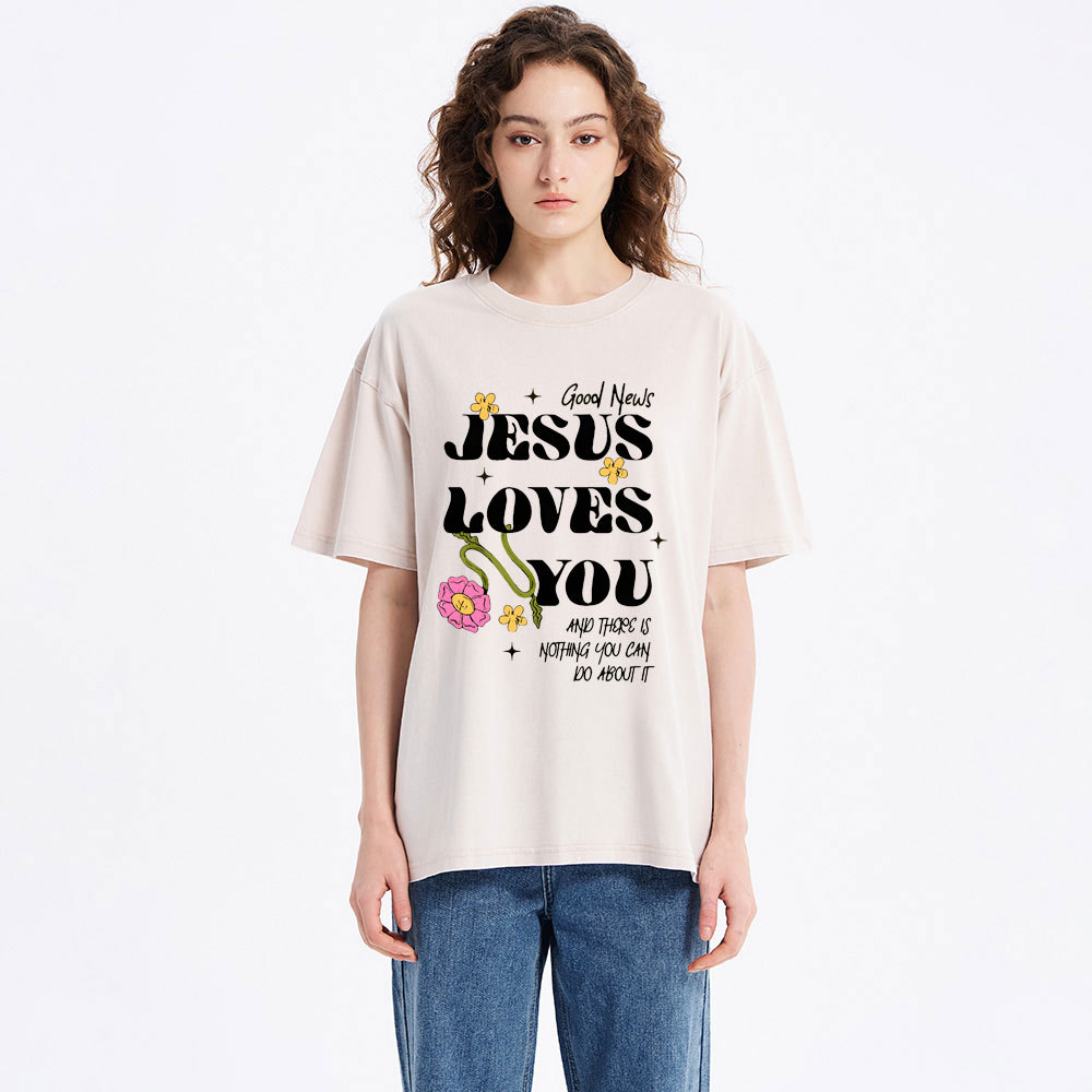 Good News Jesus Loves You Christian Washed T-Shirt
