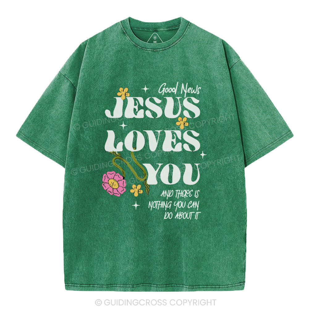 Good News Jesus Loves You Christian Washed T-Shirt