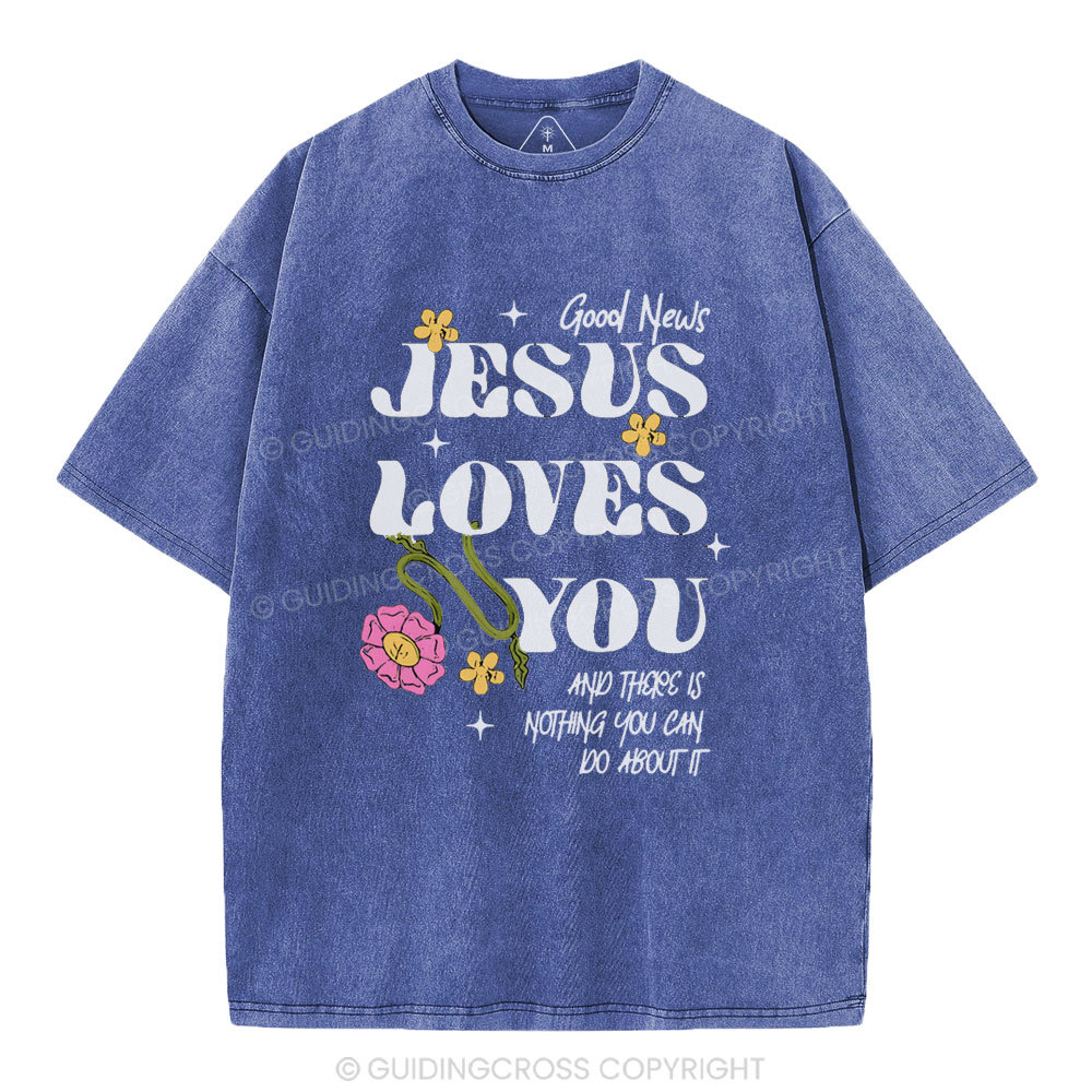Good News Jesus Loves You Christian Washed T-Shirt
