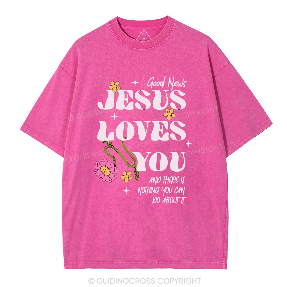 Good News Jesus Loves You Christian Washed T-Shirt