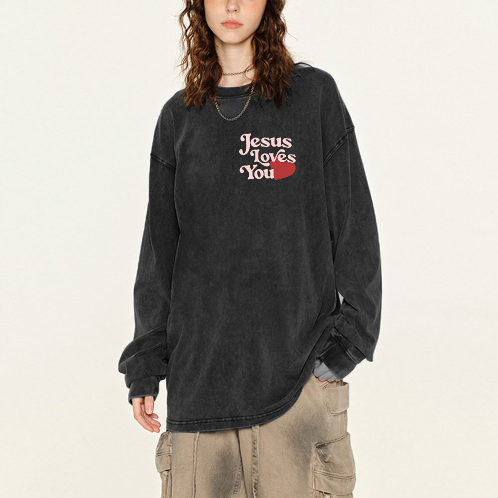 Good News Jesus Loves You Chrsitian Washed Long Sleeve T-Shirt