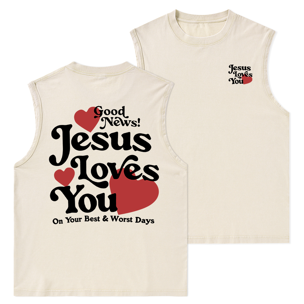 Good News Jesus Loves You Chrsitian Washed Tank Top