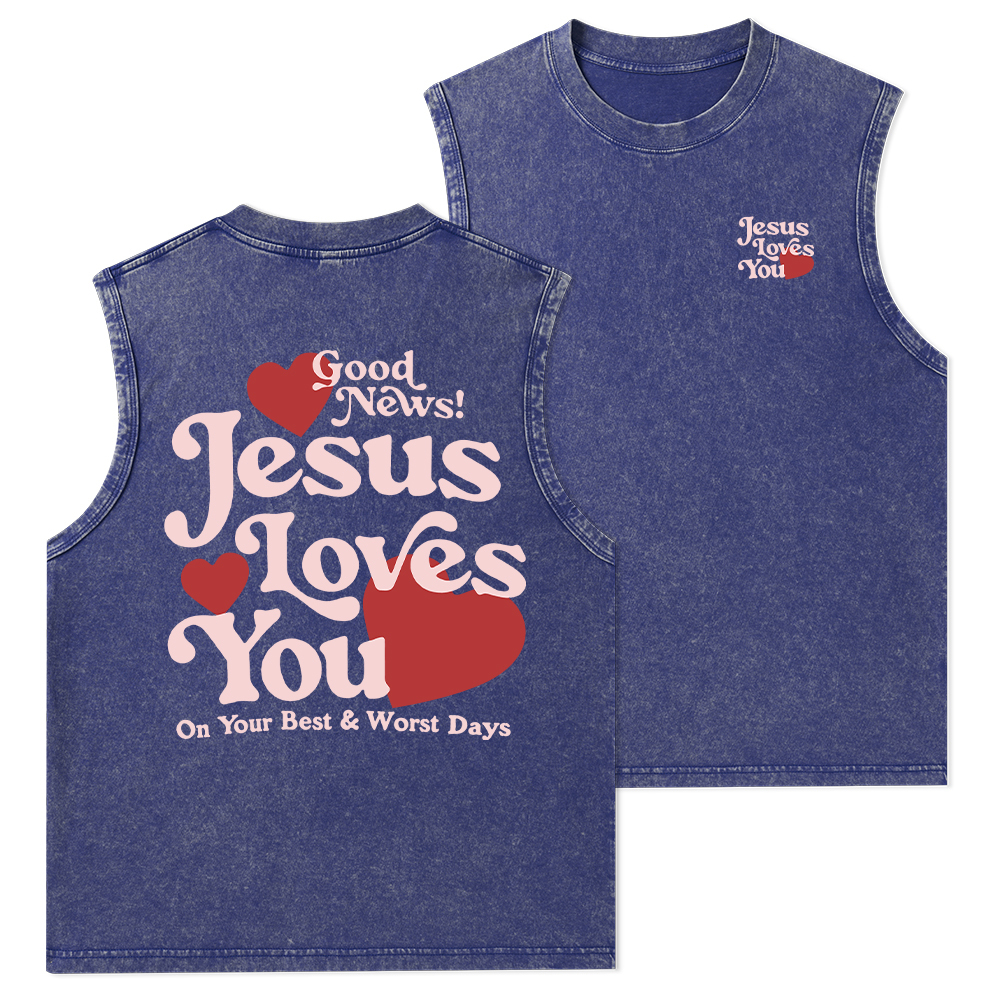 Good News Jesus Loves You Chrsitian Washed Tank Top
