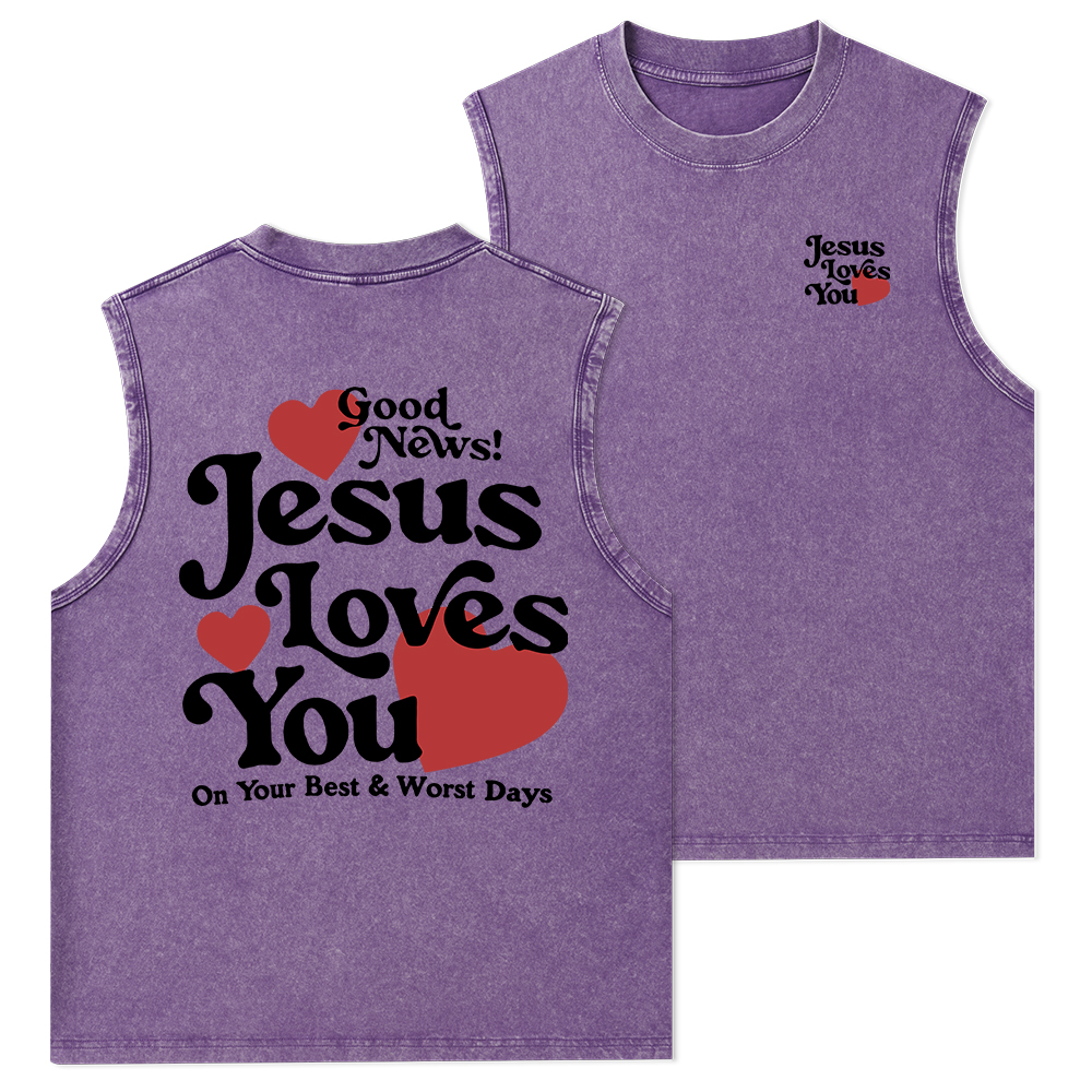 Good News Jesus Loves You Chrsitian Washed Tank Top