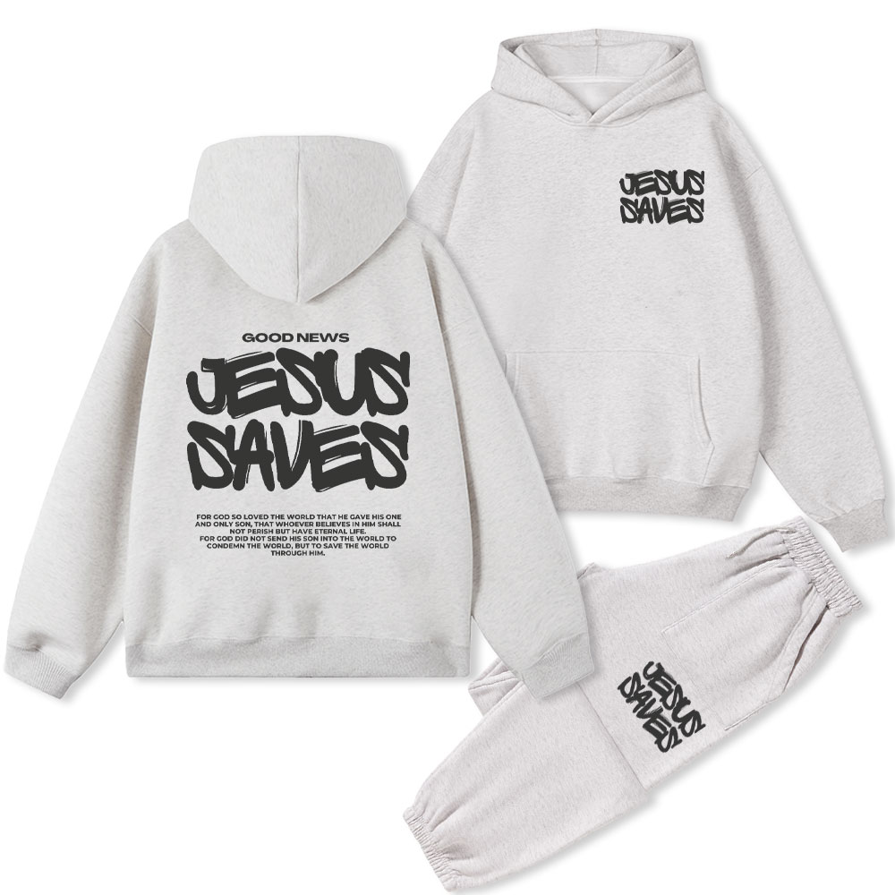 Good News Jesus Saves Christian Fleece Hoodie Set