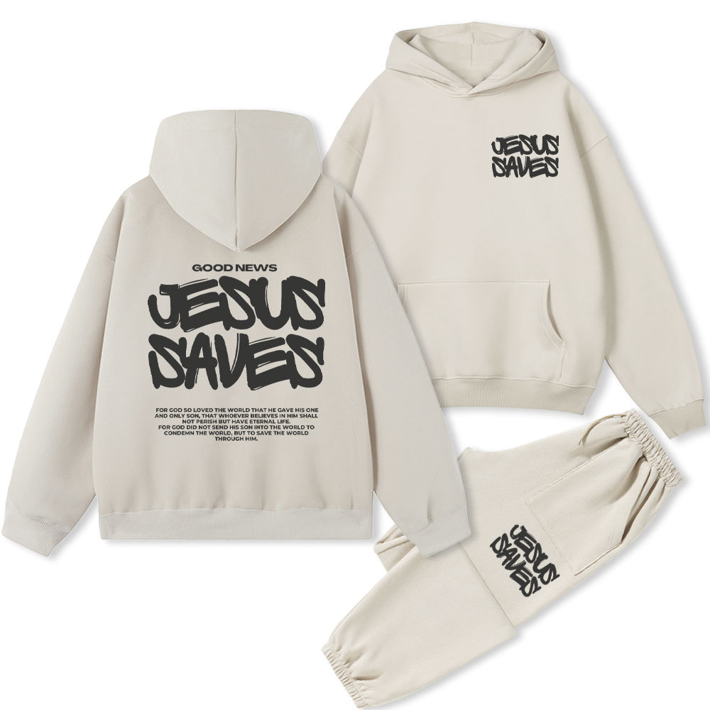 Good News Jesus Saves Christian Fleece Hoodie Set