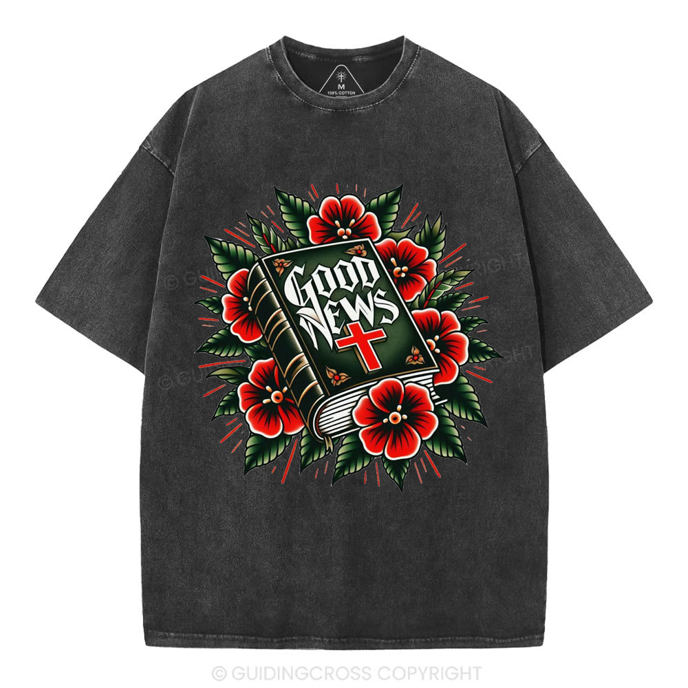 Good News Tattoo Christian Washed T-Shirt