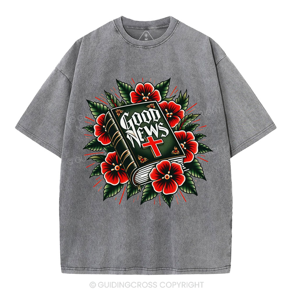 Good News Tattoo Christian Washed T-Shirt