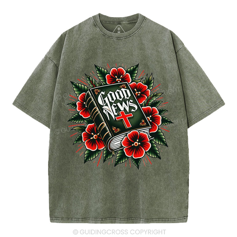 Good News Tattoo Christian Washed T-Shirt