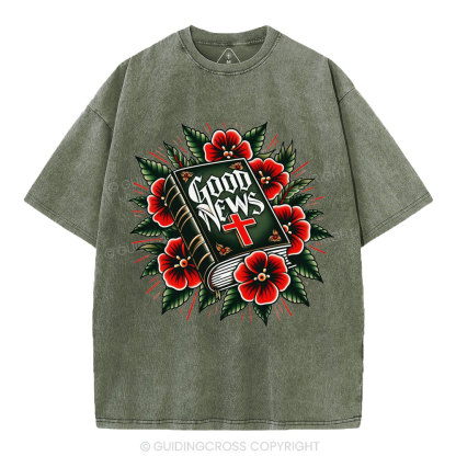 Good News Tattoo Christian Washed T-Shirt