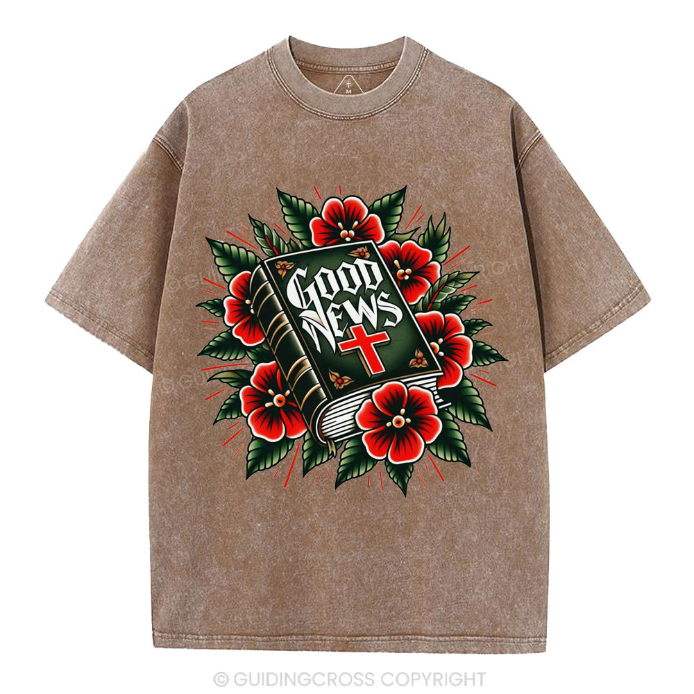 Good News Tattoo Christian Washed T-Shirt
